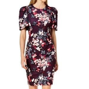 Calvin Klein Floral Pouf Sleeve Body Con Dress